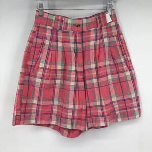 Women's Vintage Carolina Bay Linen High Rise Plaid Pink/Multi Shorts XS